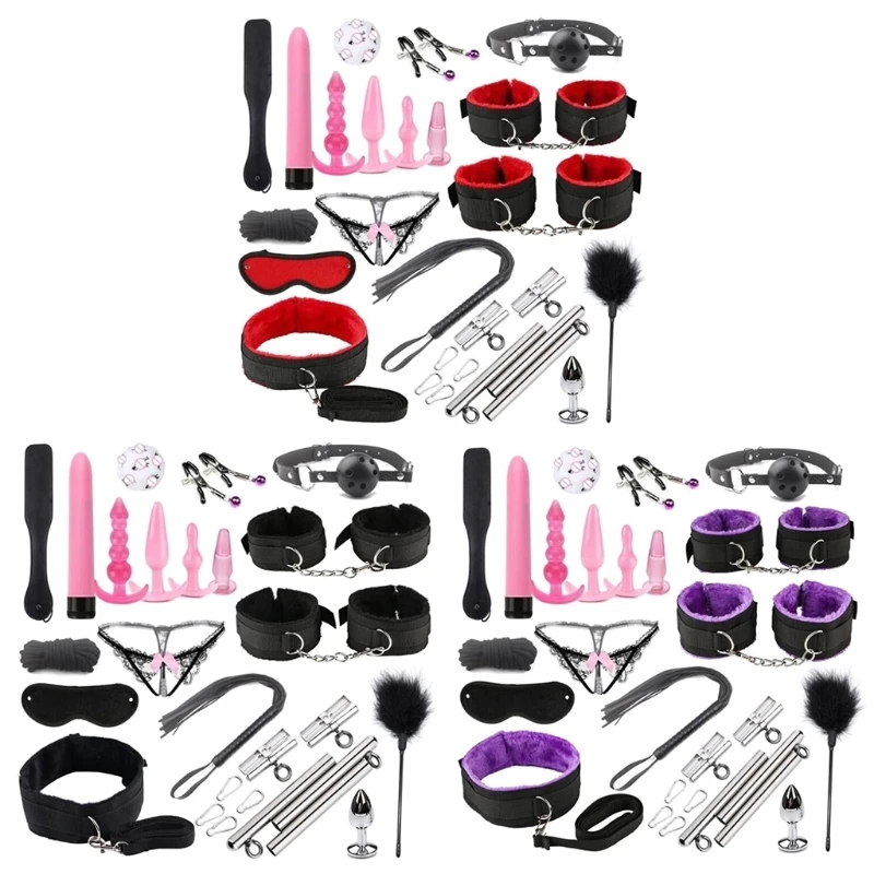 

20RF 19 Pcs/Set BDSM Bondage Nipple Clips Feather Plug Whip Paddle Vibrator