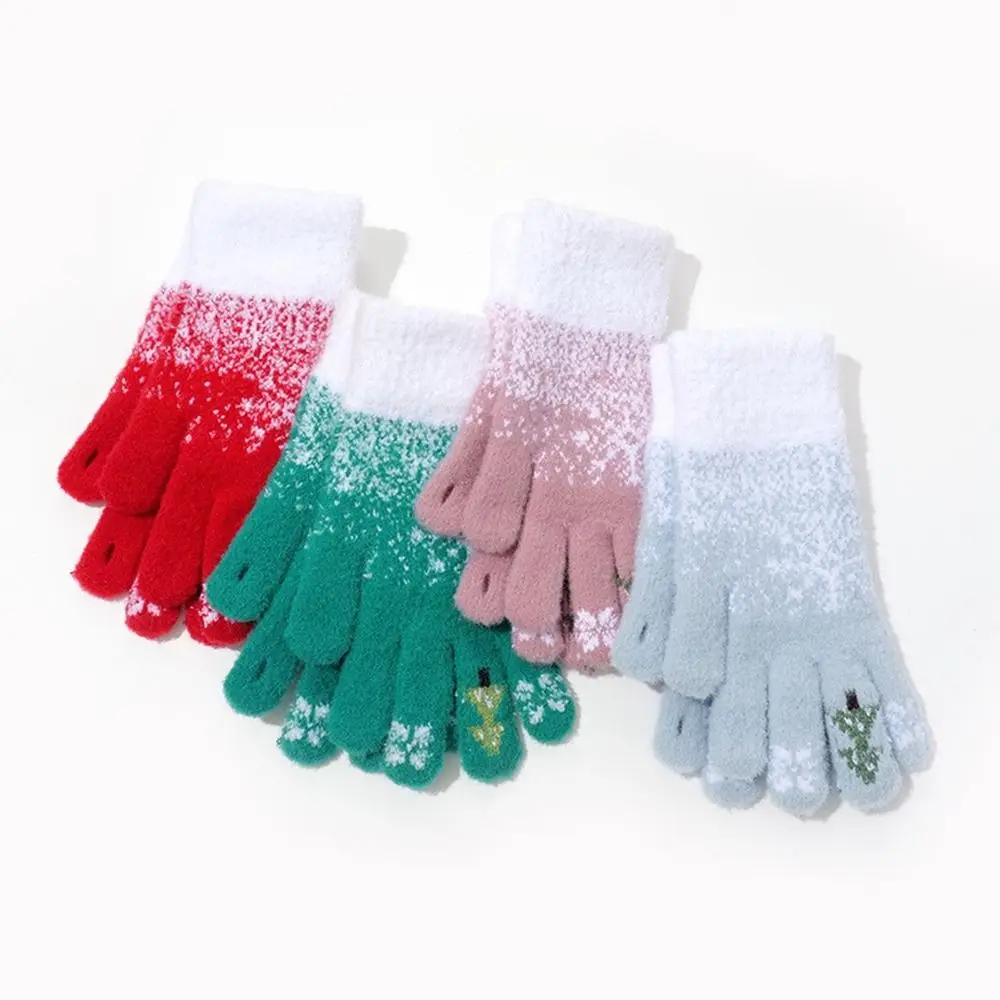 Soft Touch Screen Christmas Knitted Gloves Red Warm Winter Velvet Gloves Plush Windproof Women Mittens Student