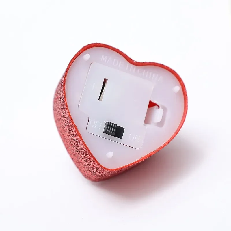 Vela electrónica con purpurina LED, luz de deseos sin llama alimentada por batería en forma de corazón, luz romántica para boda, Día de San Valentín