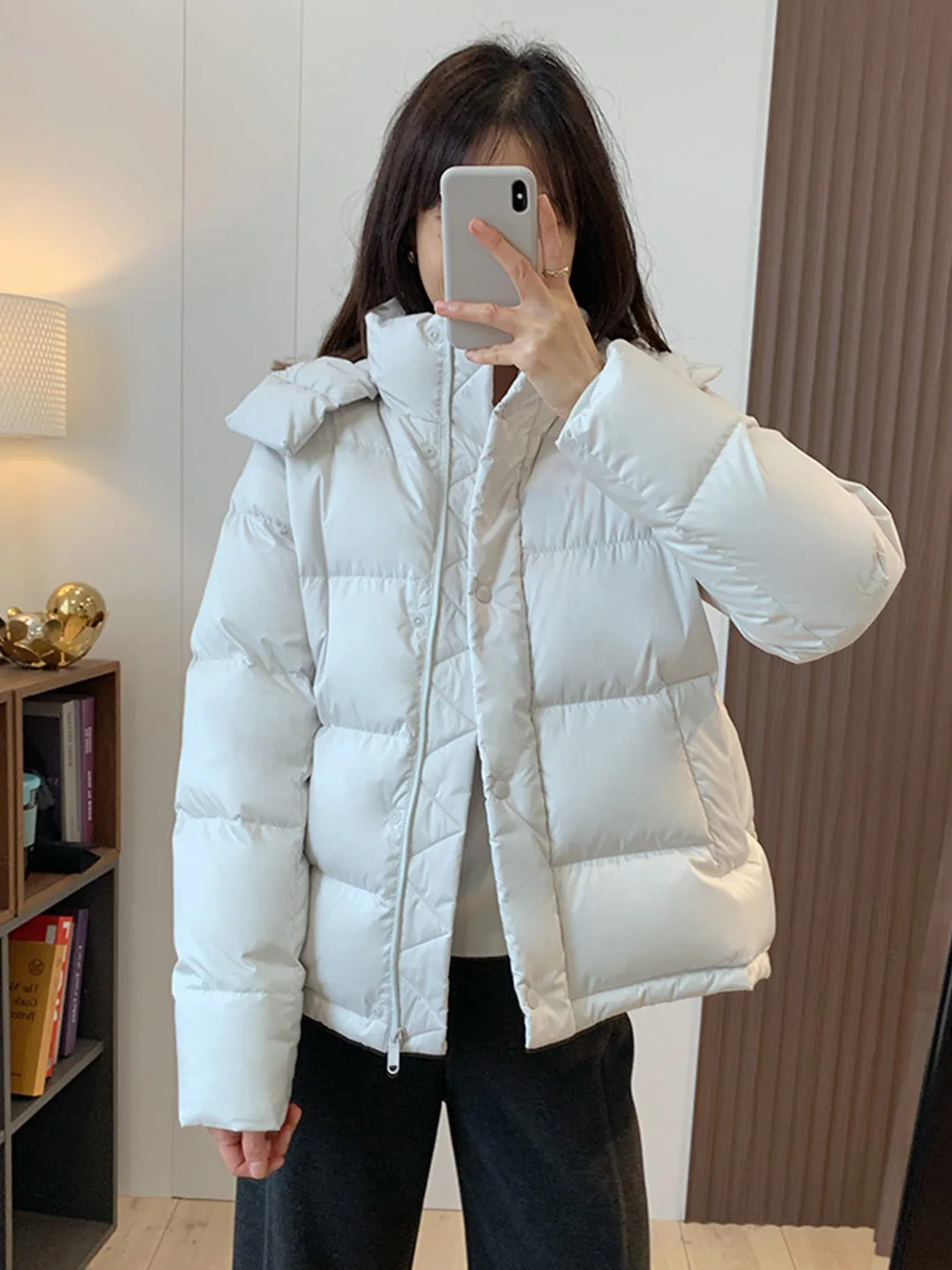 

ex Thiened Removable Hooded down Jaet Du down 90% Tee-in-One Fabric Coating Warmth Removal Hat Coat Outerwear