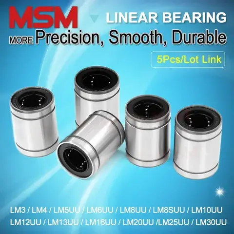 5pcs MSM 선형 볼 베어링 LM6UU LM8UU LM10UU LM12UU LM16UU LM20UU LM25UU LM30UU 슬라이드 모션 부싱 20mm 샤프트 CNC 부품