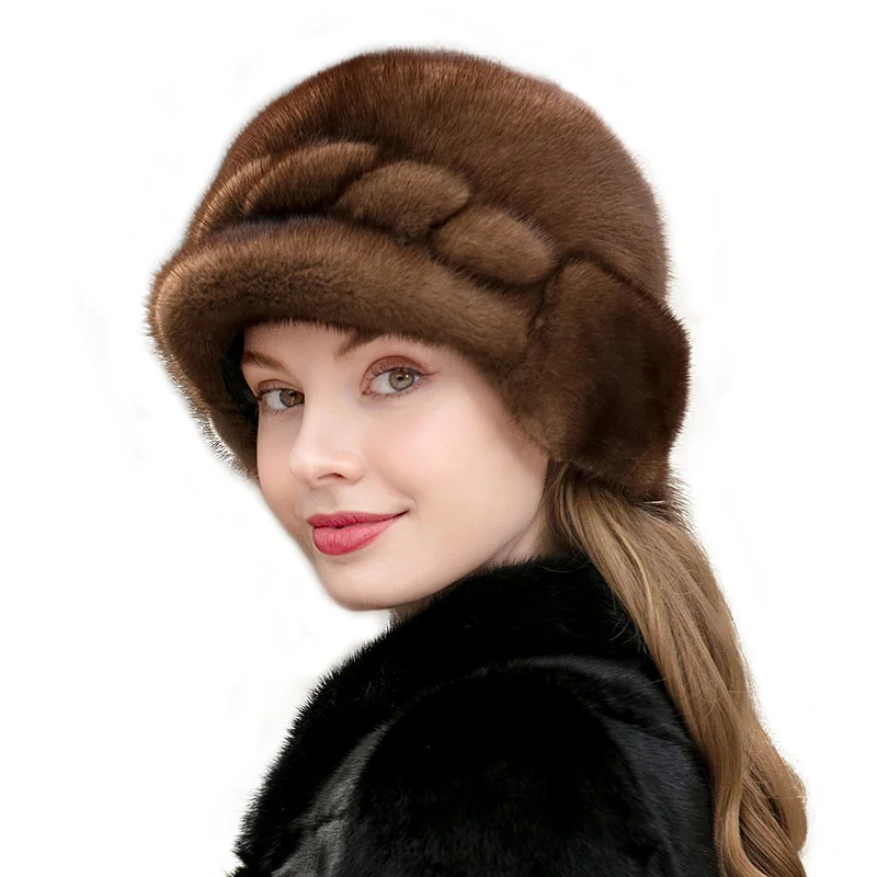 Winter Hat Women Russian Mink Fur Hat Women Outdoor Winter Hat Earmuff Ski Cap Winter Hat Woman Keep Warm Ladies Fur Hat