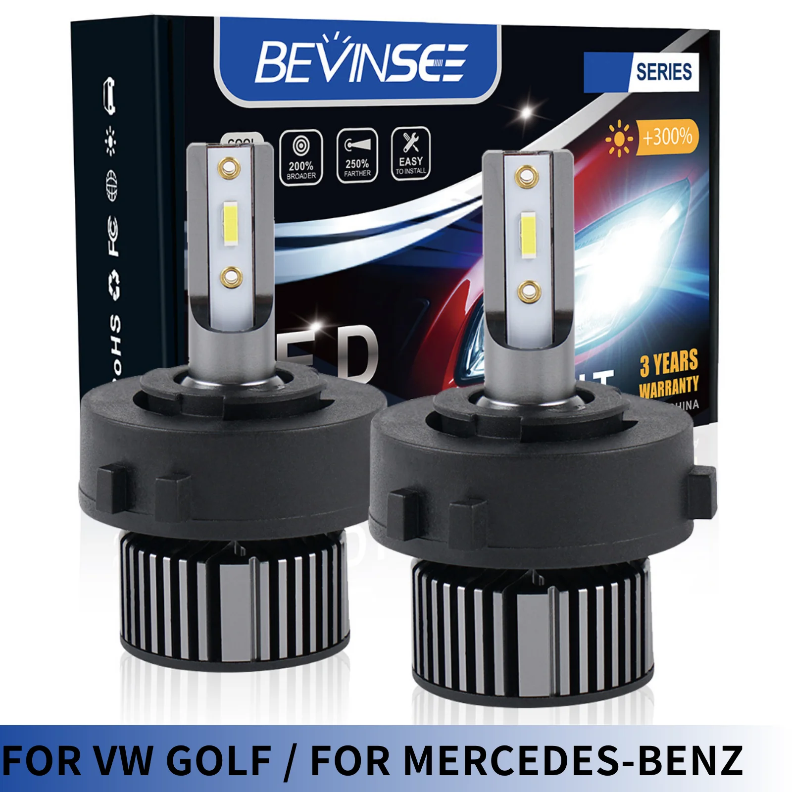 

Bevinsee H7 LED Lights For Vehicles Customized Buckle/Adapter 6000K White 12V for VW Golf Jetta MK7 MK6 Mercedes-Benz Vito