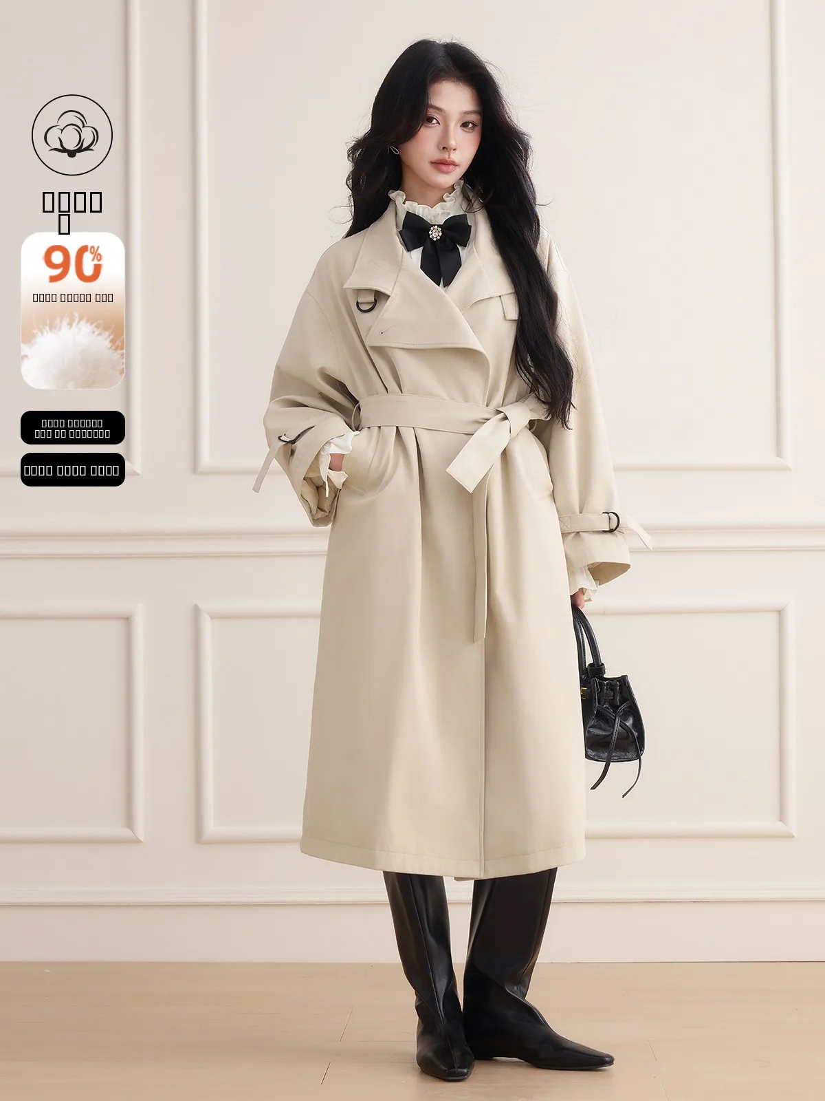 

mat Vintage down Jaet Women's High-End Feel 90 White Du Feather Jaet Long Sve Warm Ci Casual Faion