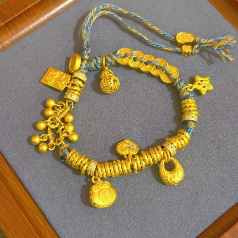 Chinese Style Elegant Ancient Fassa Golden Bracelet MultiElement Wrapped Hammer Pattern Men's and Women's Waist Wrapped Handrope