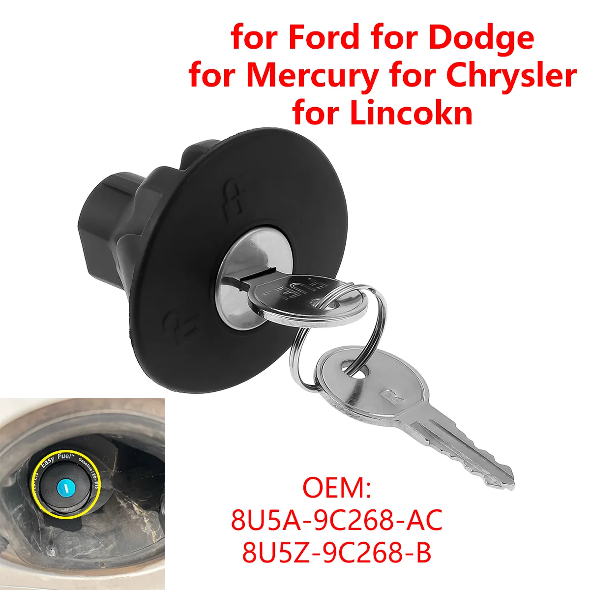 Tapa de tanque de combustible con bloqueo de coche 8U5A-9C268-AC para Ford Focus para Dodge Charger para Mercury Milan para Chrysler 300 para Lincokn MKT