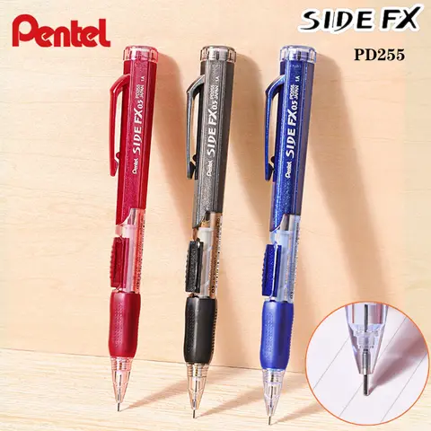 2Pcs Japan Pentel PD255 Mechanical Pencils 0.5mm Side Extrusion Lead Eraser Head Retractable Classic Cute School Supplies Stationery Drawing Pencil Set