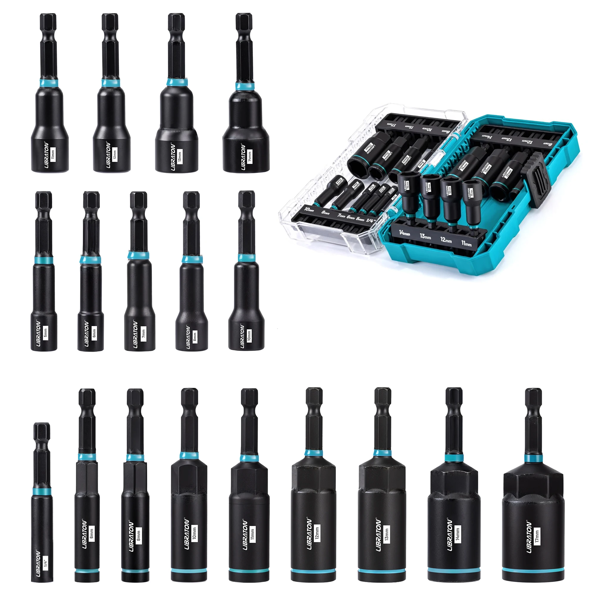 LIBRATON 18PC Magnetic Nut Driver Set Impact Nut Driver Set 1/4