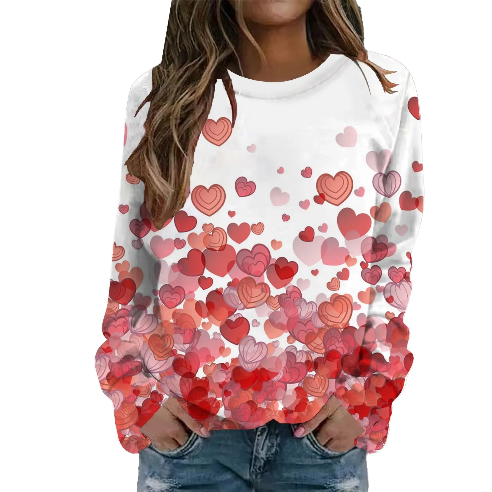 

Casual Top Women's Crew Neck Casual Valentine's Day Print Hoodless Hoodie Womens Sweater Petite Medium