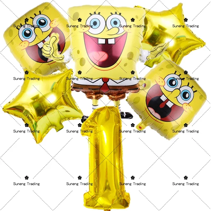 Cartoon 32 inches golden numbers SpongeBob SquarePants balloon set Birthday Party Balloons Boy Party Kids Baby Shower decorate