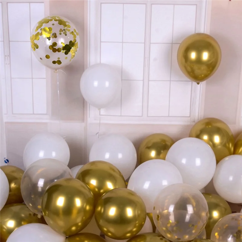 Palloncini ABFI in oro bianco e nero da 100 pezzi con palloncini coriandoli in oro metallizzato e nero da 12 pollici per la cerimonia di classe di laurea