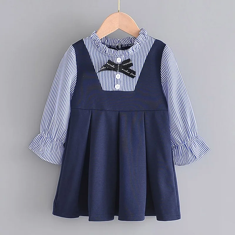 Bear Leader Girls Dresses Spring New Baby Girl Dress Striped with Bow Long Sleeves Princess Dress for Girl Kids Clothes Vestidos