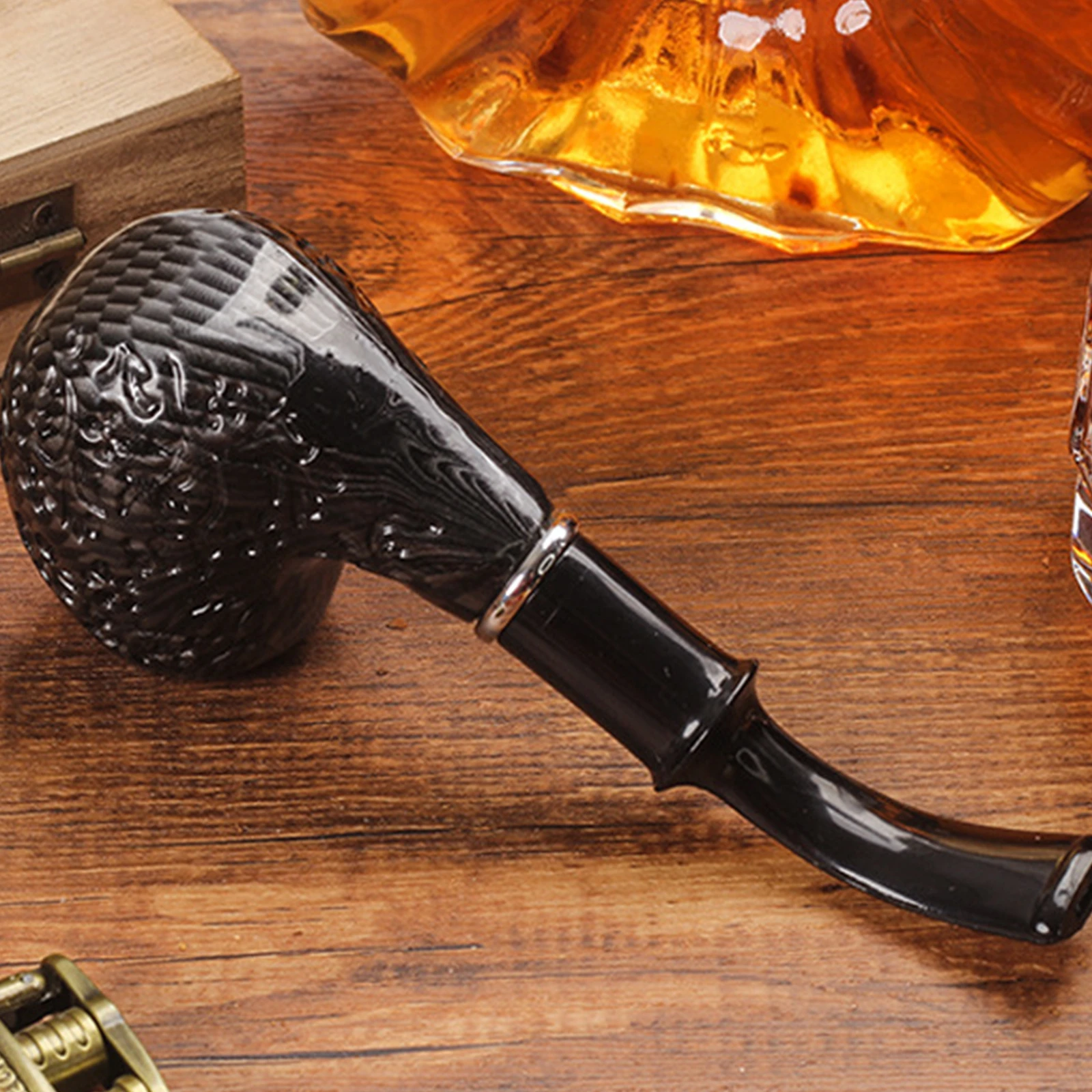 1pc Cigarette Tobacco Black Carved Curved Resin Pipe, Detachable Resin Tobacco Pipe, Resin Tobacco Smoking Pipe images - 6