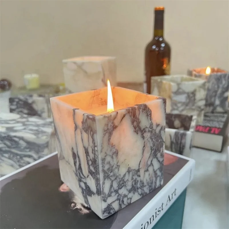 French Calacatta Viola Violet Marble Natural Stone Matte Candle Vessel Holder Candle Pot Cup Jar Room Vintage Ambiance Deco