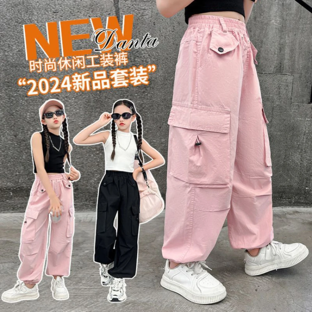 Fashion New Summer Children Parachute Cargo Pants For Kids Teenager Spotrs Sweatpants Girls Street Style Hip Hop Trousers 5-14Y