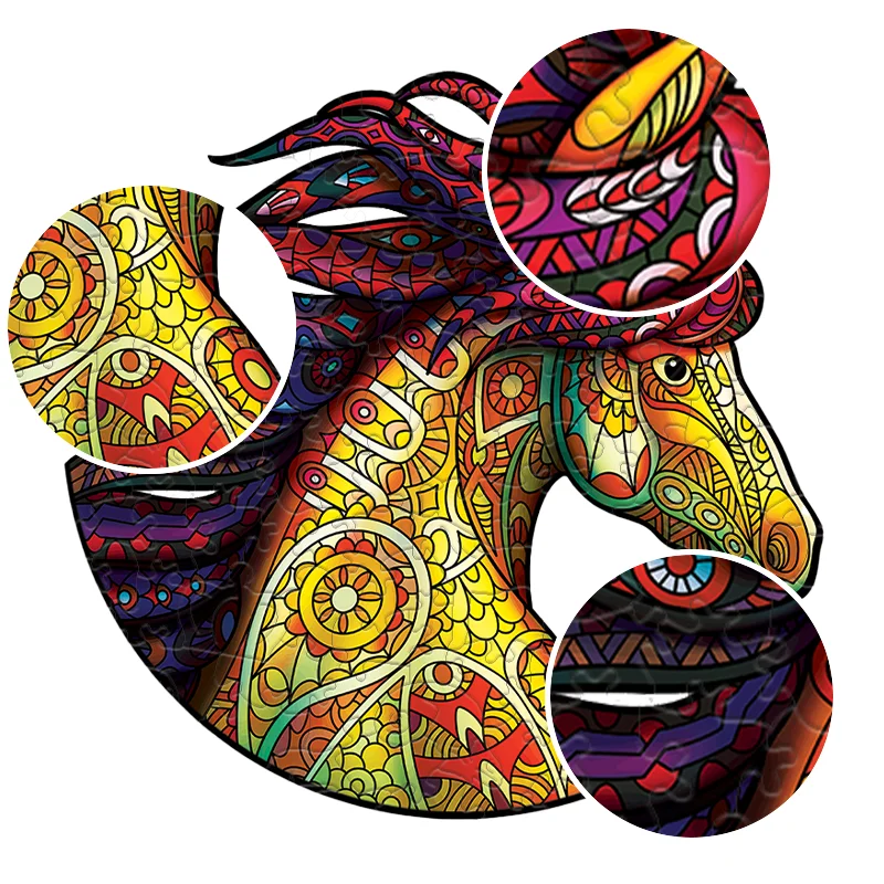 Conjunto de quebra-cabeça de cavalo alienígena de madeira brinquedos de madeira natural para jogos de família nano cola grátis