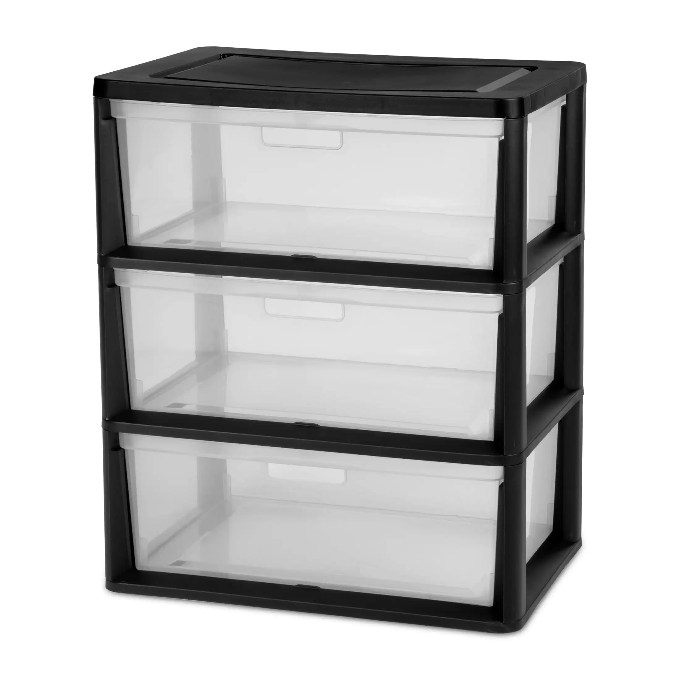 

Wide 3 Drawer Tower, Plastic Storage Organizer with Removable Clear Bins, Easy to Assemble - No Tools Needed, Black