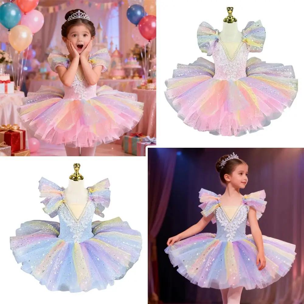 

Fashion Sequin Ballet Dress Rainbow Modern Ballet Tutu Party Dress Puffy Performance Clothes Girls