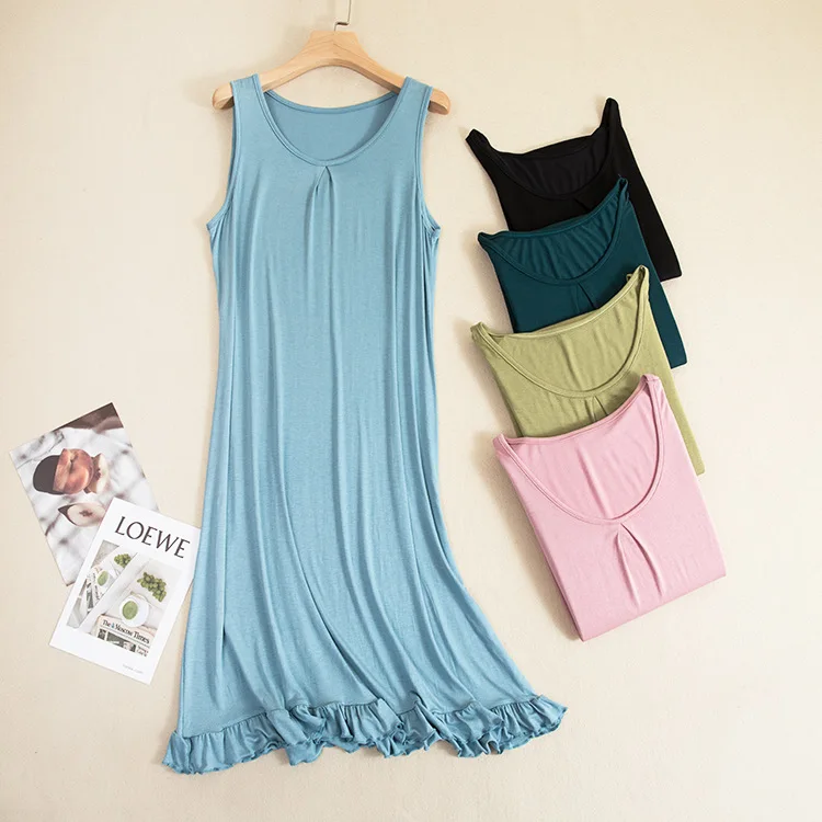 Modal U-Neck dress sleeveless Butterfly Hem Women's Tank Top Dresses Cami sleepdress Homewear Sundress