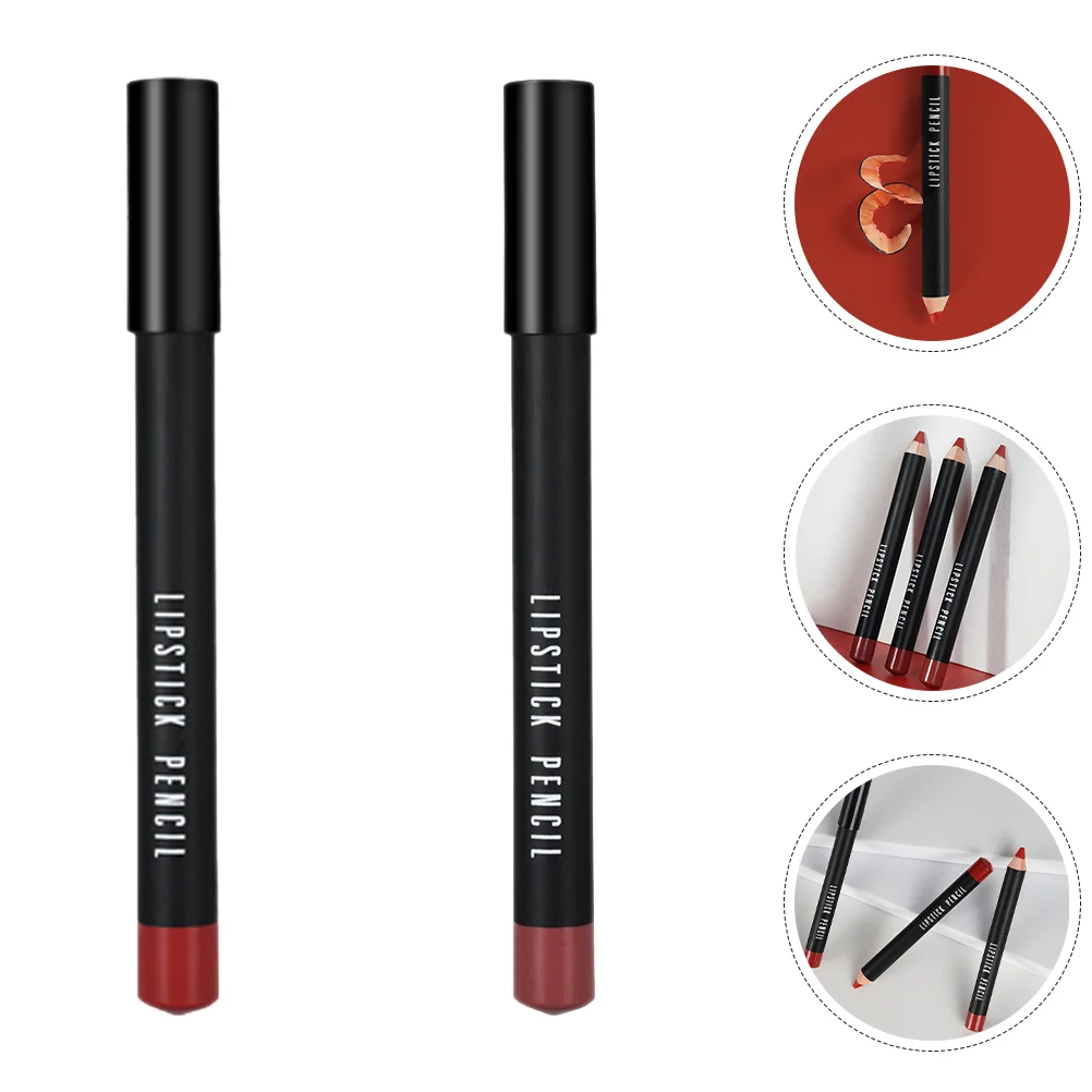 2 ชิ้นฝาปิดกันน้ํา Lip Liner Scry แต่งหน้าลิปสติกดินสอไม้ Matte เครื่องสําอาง