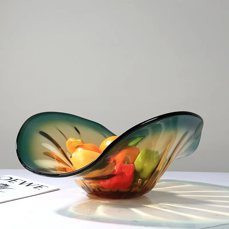 Light luxury fan-shaped glazed oversized fruit plate Modern living room Sales office Hotel lobby Coffee table Desktop Household