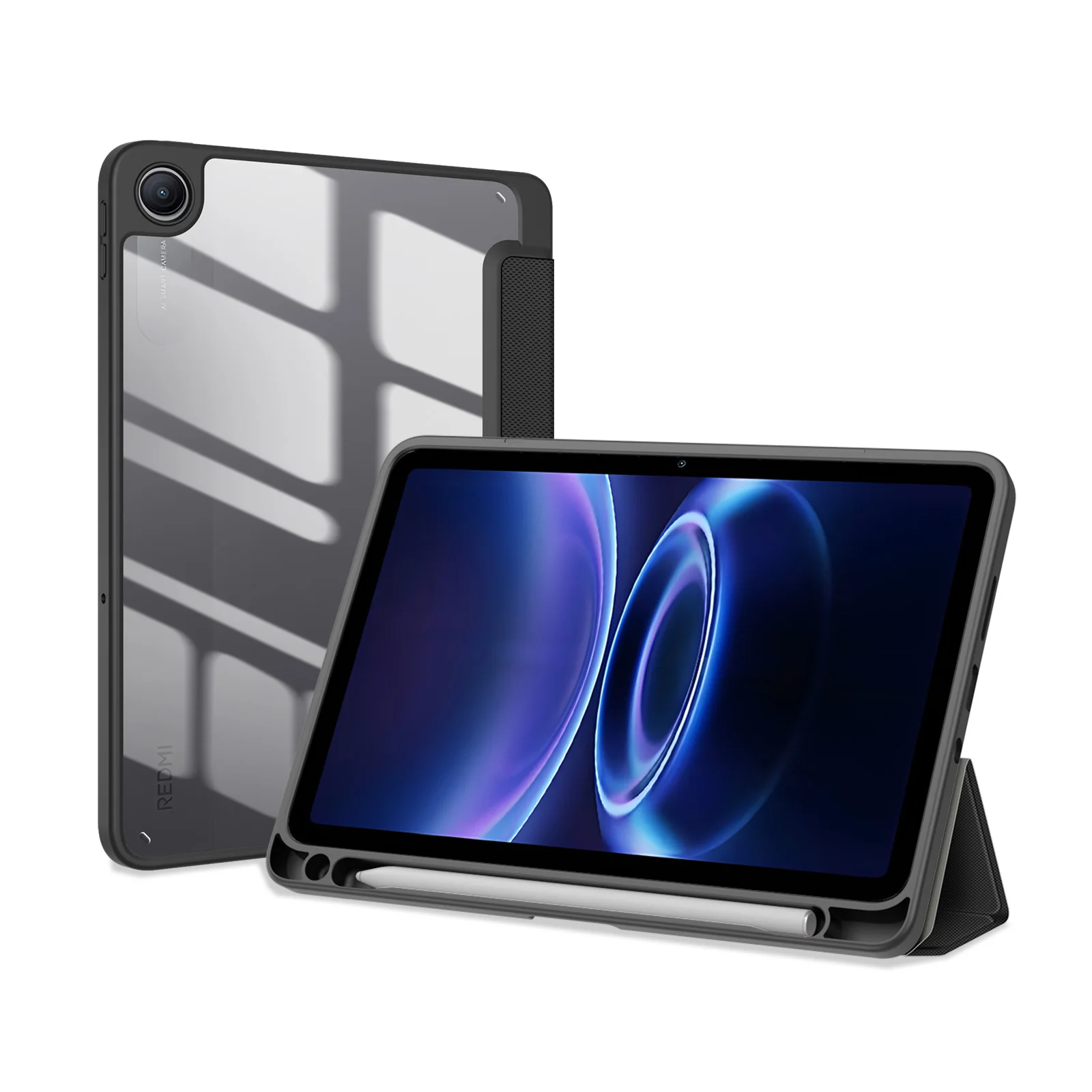 For Xiaomi Redmi Pad 2 SE / Redmi Pad 2 9.7 Case  TOBY Series Tri-fold Stand PU Leather Tablet Cover - Black