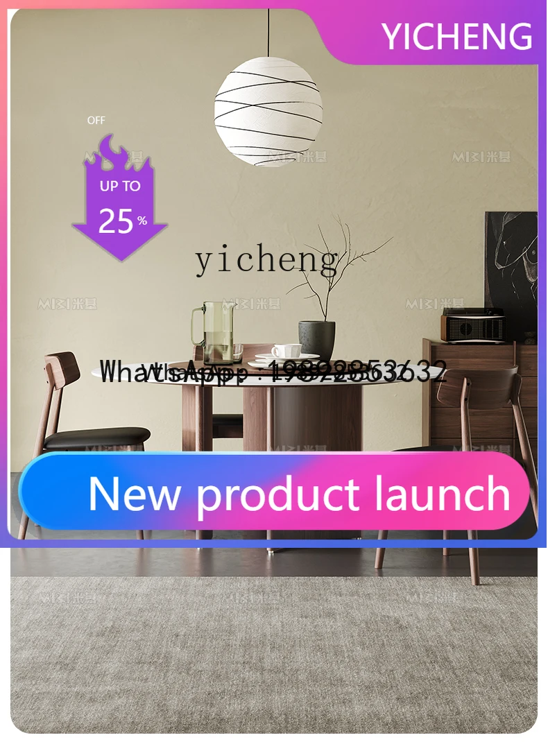 

Обеденный стол из массива дерева с круглой каменной столешницей в стиле ретро-средневековья, аксессуар для дома