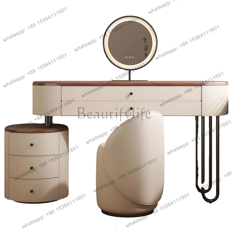 

Full Set Aesthetic Dressing Table Storage Beige Wooden Luxury Dressing Table Makeup Mirror Toaletni Stolek Furniture Home