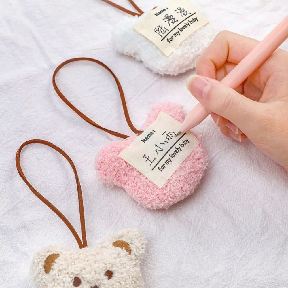 Plush Bear Pendant Stuffed Dolls Cartoon Bag Pendant with Name Sticker Hanging Ornament Children's Name Tag Keyrings