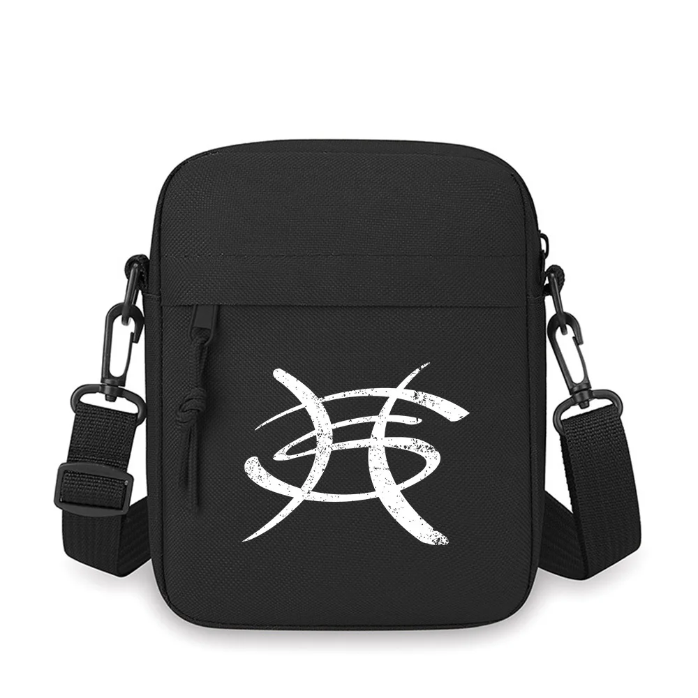 Abstract brushstrokes white lines black background Men Crossbody Bag Single Shoulder Women Cartoon Anime Film Printing Design Un