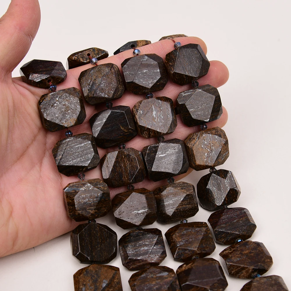 Natural Faceted Brown Bronzite Chunky Slice Loose Beads Stone Slab Rectangle 15.5" Strand Jewelry Making DIY