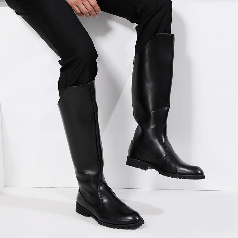 men luxury fashion high knight boots original leather shoes stage nightclub dresses long cowboy boot motorcycle botas masculinas - view 3