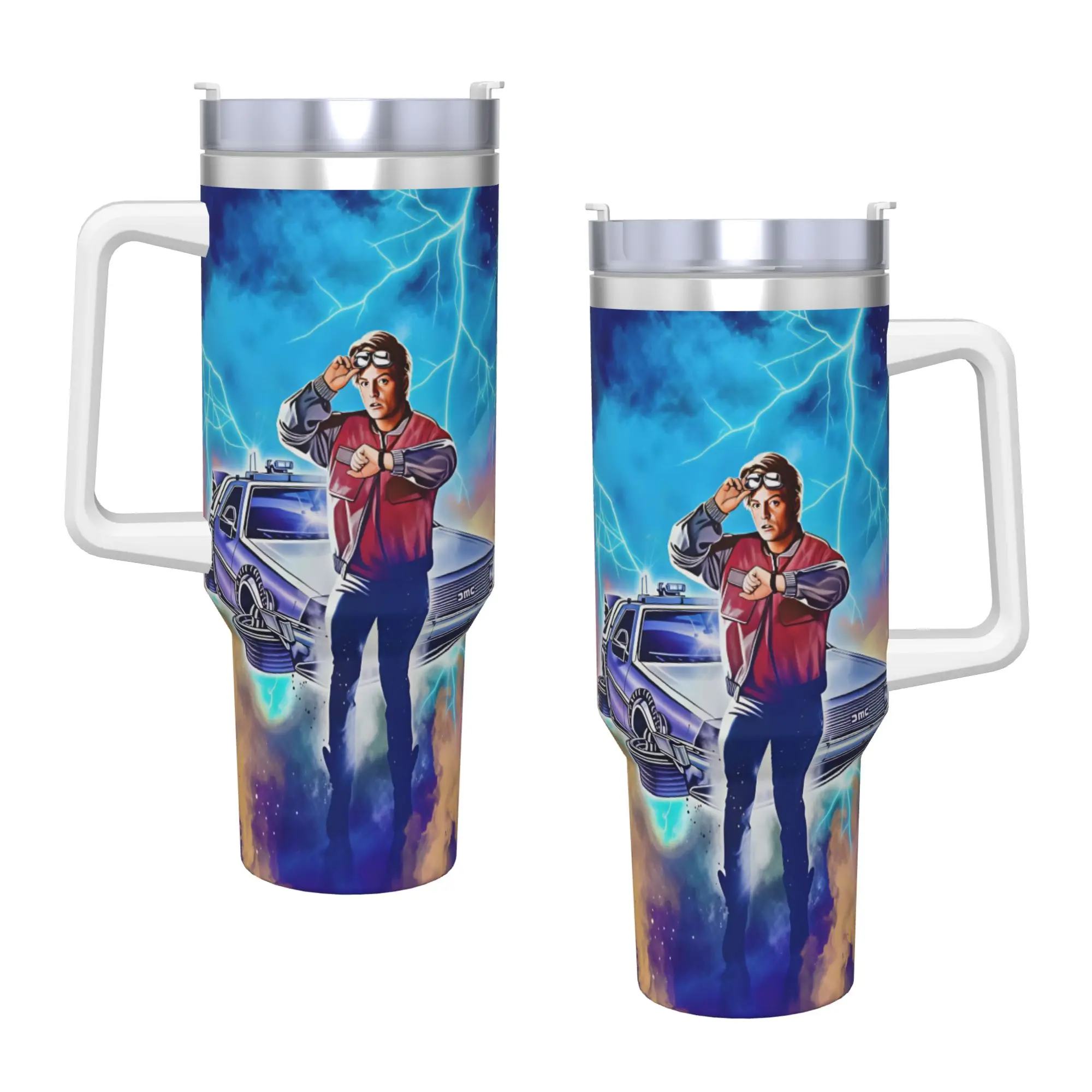 Stainless Steel Tumbler Back To The Future Car Mugs With Straws  Camping Cold and Hot Water Bottle Insulated Large Thermal Cups
