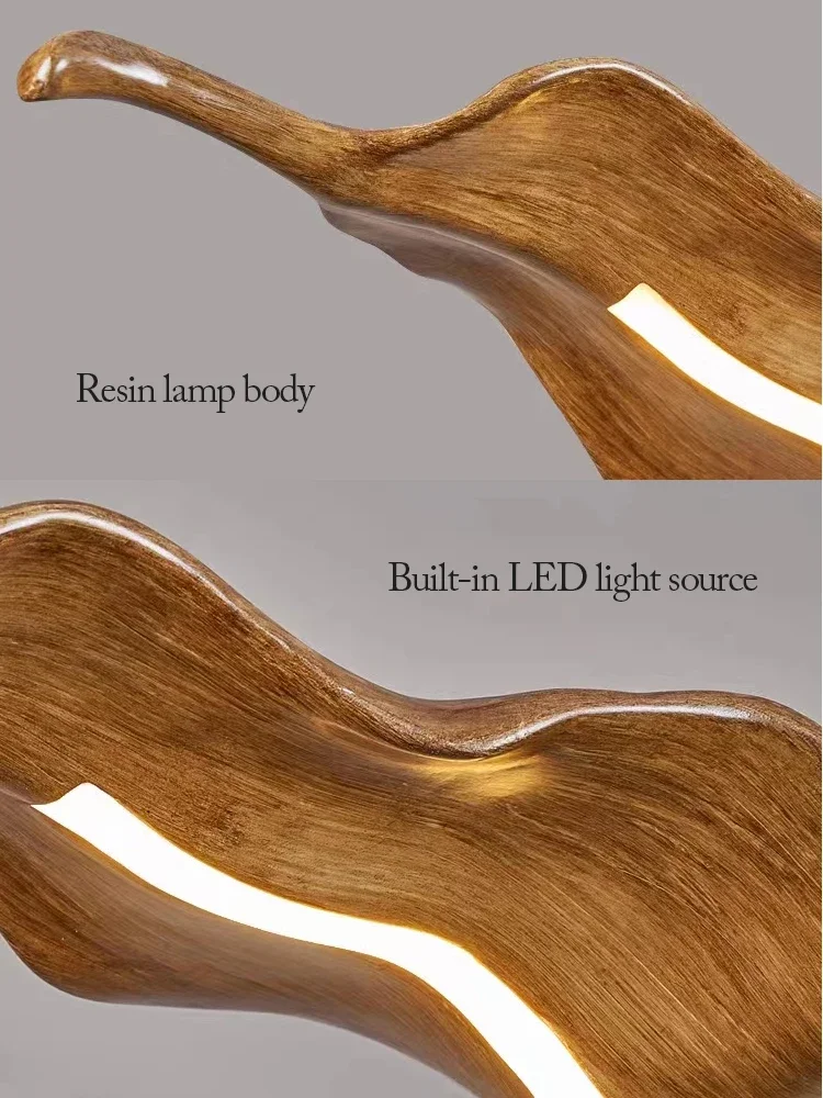 Vintage Resin Leaf Dimmable LED Pendant Light with RC for Tea House Dining Room Bedroom Indoor Decor Hanging Lamp Fixtures