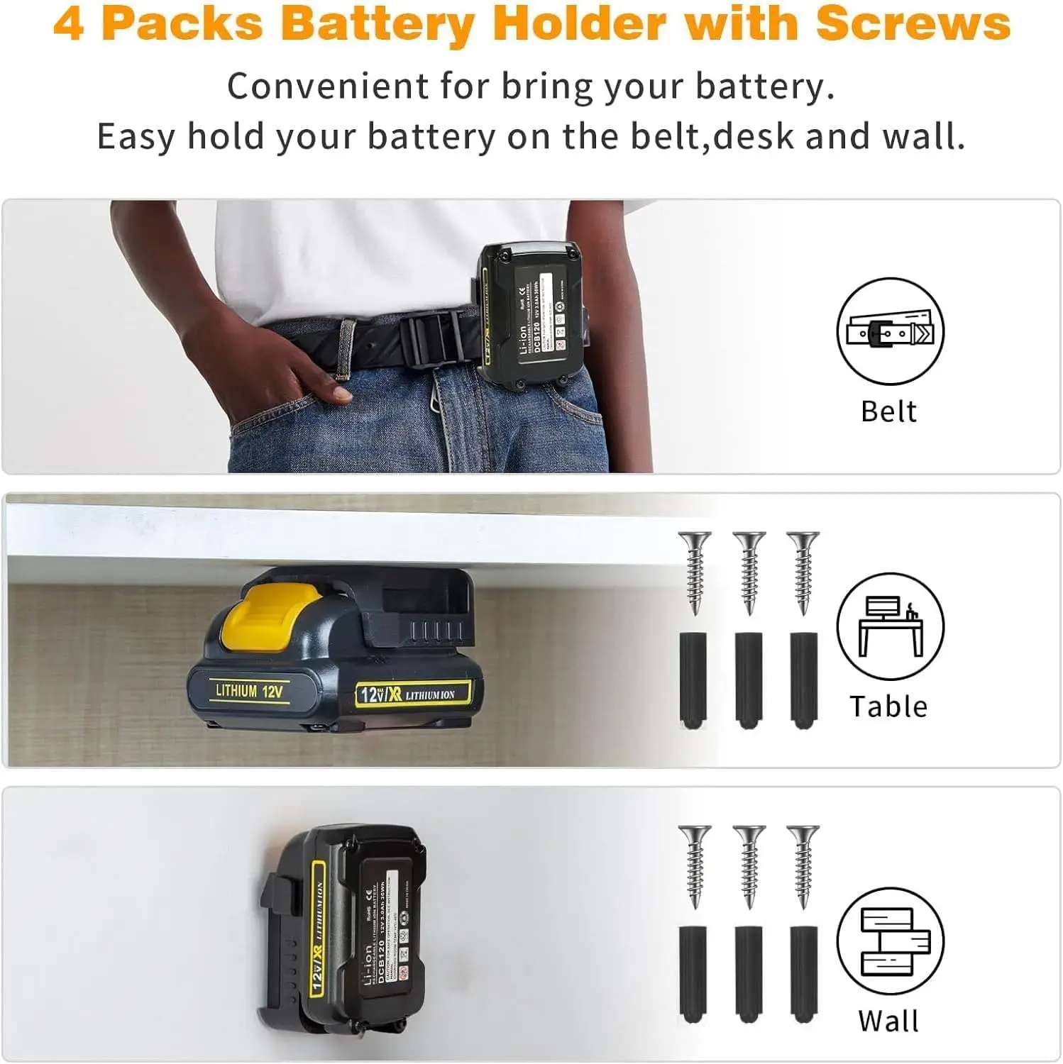 4 Pack 3.0Ah 12V Max DCB120 Battery Compatible with Dewalt 12V Lithium Battery DCB123 DCB127 DCB122 DCB124 DCB121 Replace for De