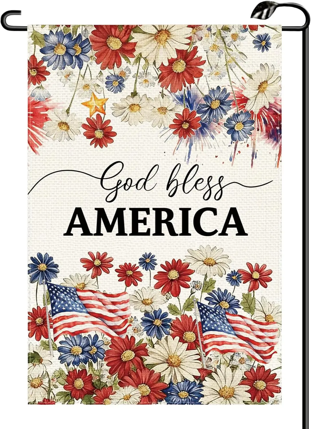 4th of July Patriotic Flowers Garden Flag 12x18 Inch Vertical Double Sided Memorial Day God Bless America Welcome Small Flag AAS
