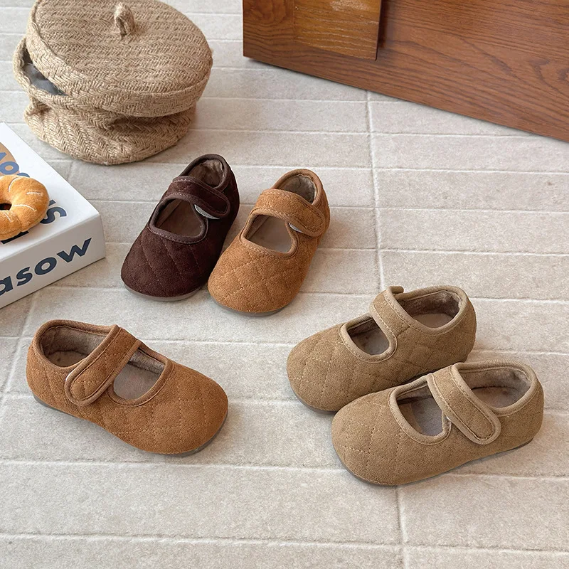 

Children Casual Cotton Shoes for Girls 2025 Autumn Winter New Fashion Korean Style Soft Sole Non-slip Versatile Leather Shoes