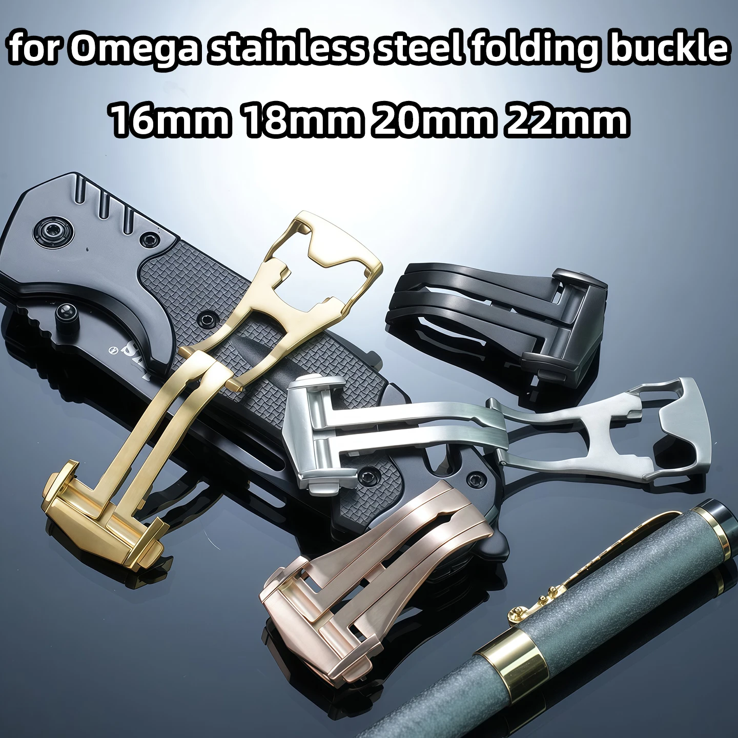 Stainless Steel Foldable Deployment Clasp Buckle, Replacement Accessories suitable for Omega Seamaster De Ville Watchband