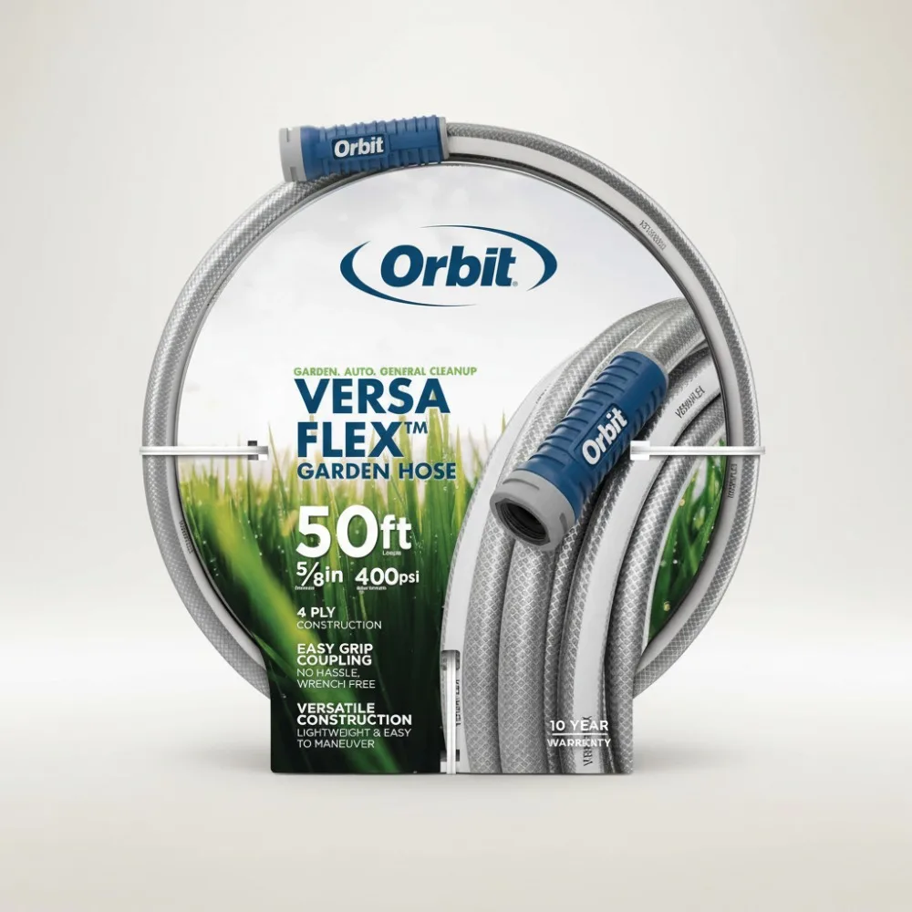 

50 ft x 5/8 in Flexible Garden Hose - Lightweight, Durable, 400 PSI, Easy-Grip Coupling for Home & Yard
