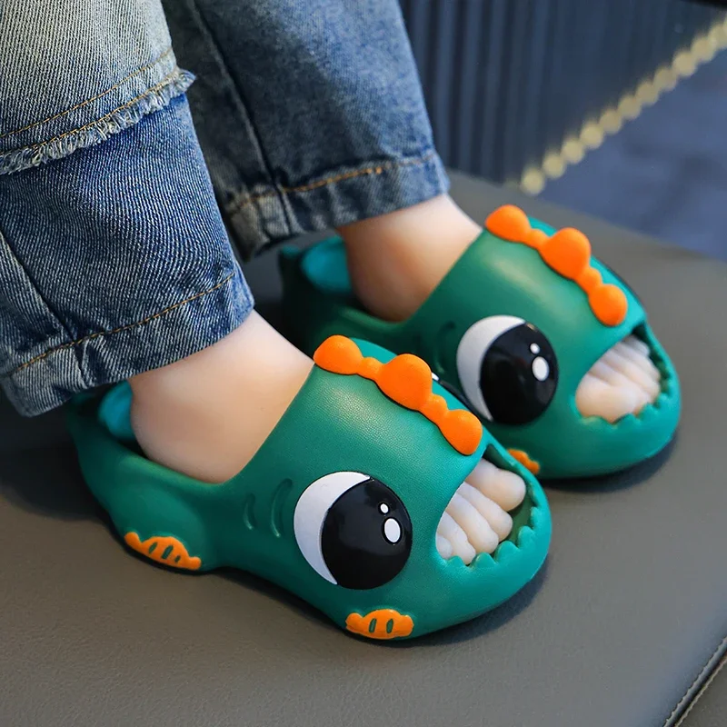 Summer Aged 2-16 Children Slippers Cute Cartoon Dinosaur Soft Sandal For Boys Girls Flip Flops Non-Slip Indoor Home Kids Shoes