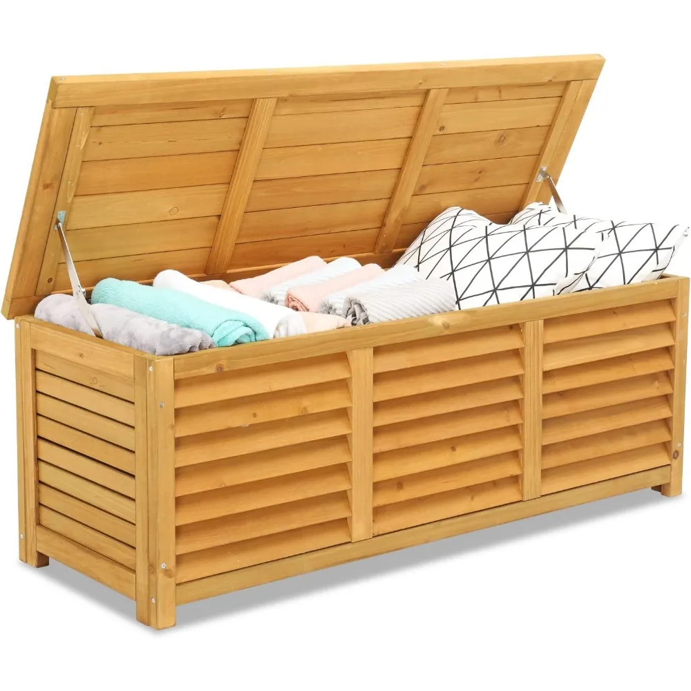 

47 Gallon Wood Deck Box, Outdoor Storage Box for Tools, Cushions, Patio Storage Bench Container for Backyard, Porch, Gard