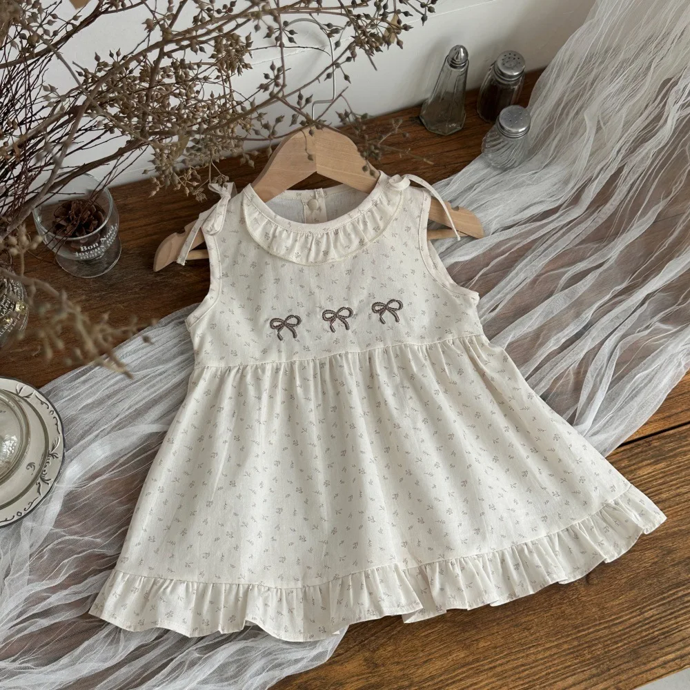 2026 Summer New Baby Girl Sleeveless Princess Dress Infant Cotton Casual Dress Cute Kids Girls Bow Dress Children Clothes