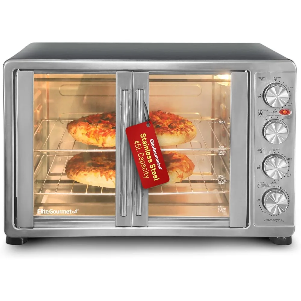 French Door Convecção Forno, 4-Control Botões, Mantenha Quente, Inclui 18 Slice, Torrada Rotisserie Convecção, 47.5Qt