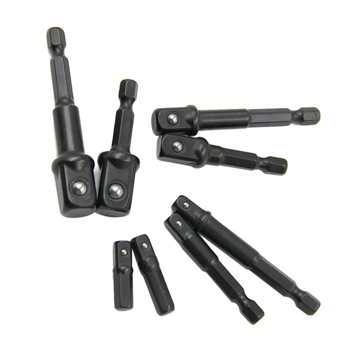 8pc  Screw Black 1/2 Hexagonal Handle Adapter 3/8 Square  1/4 Extension Rod Tool Sleeve Accessory Set