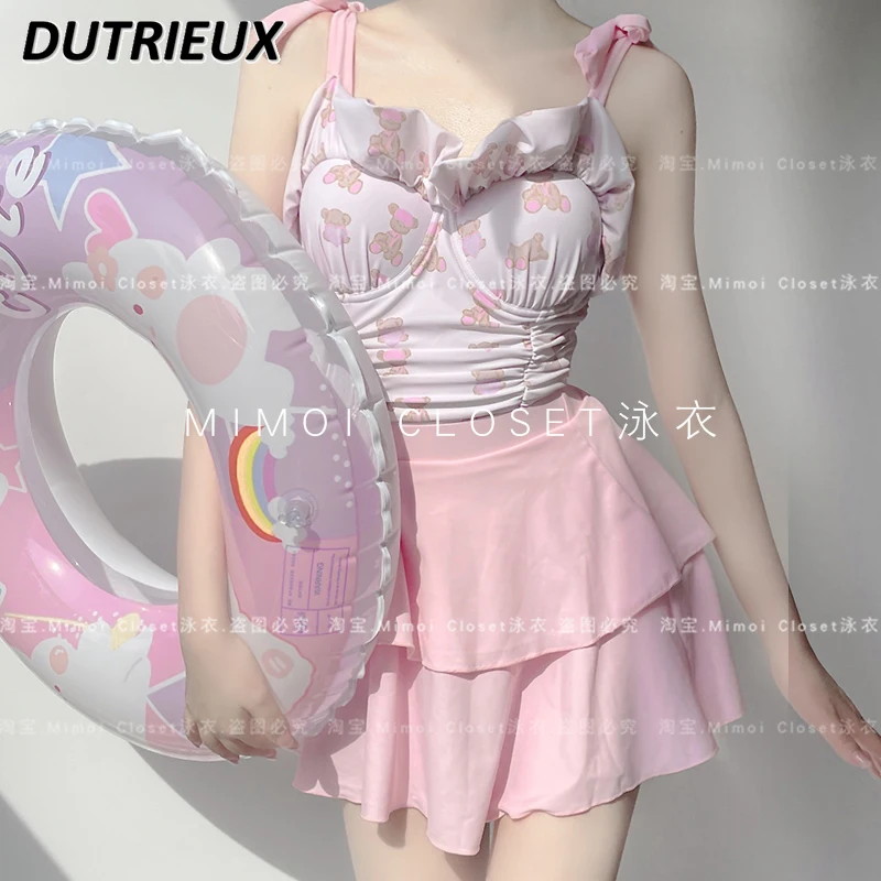Fato de banho de duas peças feminino, fato de banho, impresso, desejo puro, lolita, japonês, bonito menina, doce, beira-mar, quente, primavera, novo