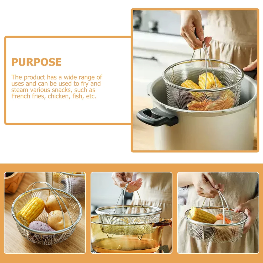 

2pcs Stainless Steel Frying Basket Handheld Kitchen Strainer Oil Fryer Mesh Tool for French Fries Chicken Fish