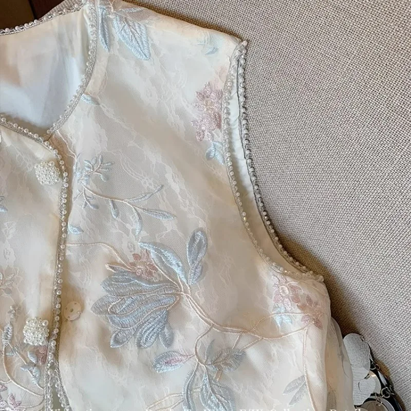 الأزهار التطريز سترة المرأة كشكش أكمام المطرزة القمم النمط الصيني العرقية خمر تانغ سترة