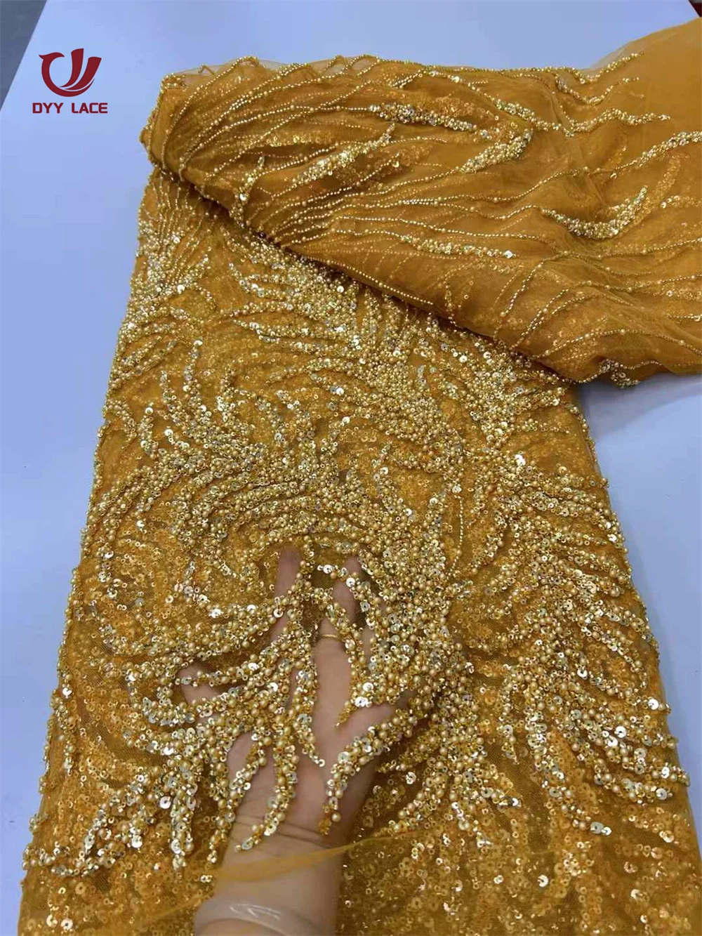 Luxury African Sequins Beaded Lace Fabric 2025 Groom Nigerian Wedding Bridal Embroidery French Tulle
