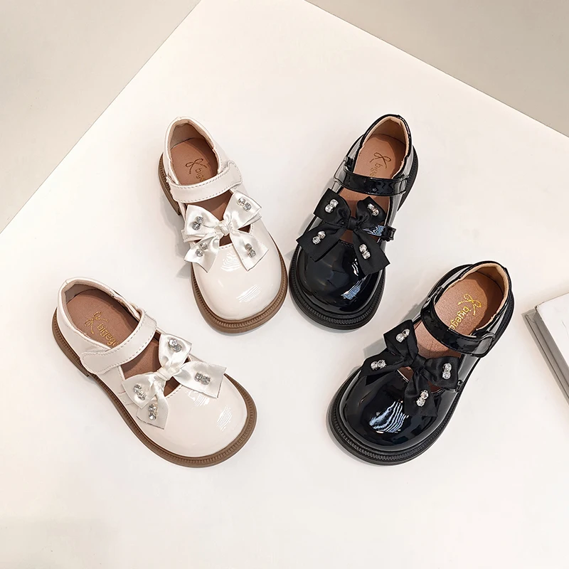 

Girls Shiny Simple Comfortable and Beautiful Leather Shoes Children Princess Shoes with Bow-knot Fashion Kids Shoes