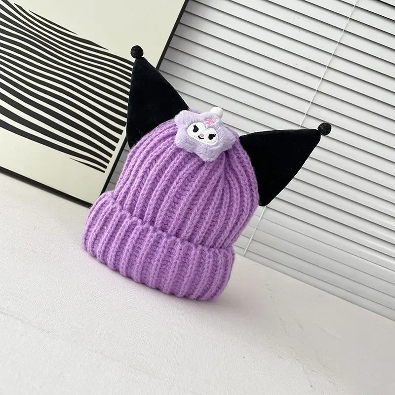 Dulce Kuromi Anime Sanrio Ins Kawaii niños gorros cálidos invierno lindo dibujos animados tejido orejeras gorra regalos encantadores para niños